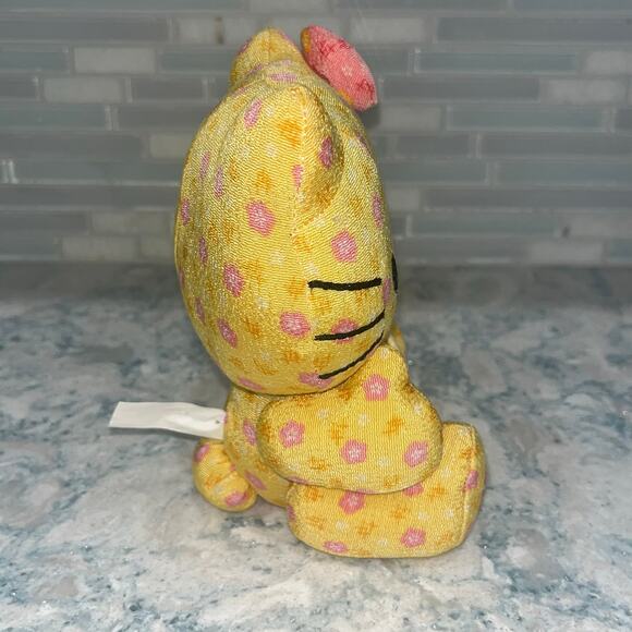 Vintage 2003 Sanrio Hell0 Kitty Yellow Pink Floral Pattern Moveable Joints Plush - Picture 3 of 6
